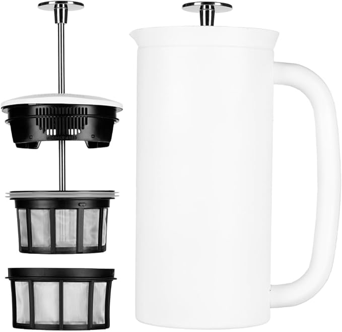 ESPRO P7 French Press Coffee Maker - Double-Walled Stainless Steel Insulated with Micro-Filter, 18 Ounces, Matte White