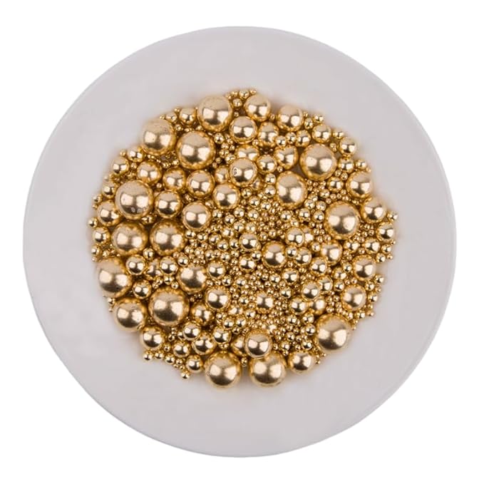 Edible Bright Gold Sugar Pearls Candy Sprinkles 120G/ 4.23Ounce Baking Cake Sprinkles Cupcake and Cake Topper Cookie Decorations Wedding Party Valentines Halloween Christmas Supplies