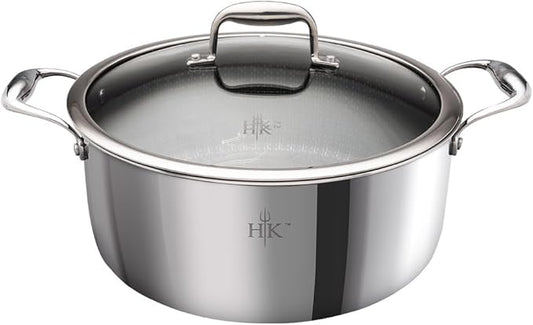 Hell's Kitchen Hybrid 7.5 Qt Pot and lid, Tri-Clad Stainless Steel and Nonstick Ceramic, PFAS Free, no PFOA, no PTFE, no Teflon, Non Toxic Cookware, Metal Utensil Safe, All Cooktops and Oven Safe