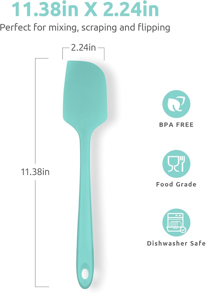 Heat Resistant Silicone Large Spatula: U-Taste 600ºF High Heat Flexible 11.38in Silicon Mixing Stirring Cooking Scraping Baking Bowl Scraper Seamless Spreader for Kitchen Nonstick Cookware (Aqua Sky)
