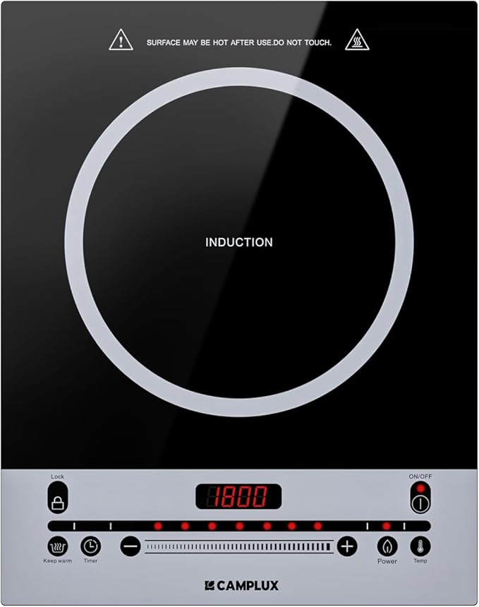 CAMPLUX Portable Induction Cooktop 1800W, 120V Single Burner Electric Cooktop with Kids Safety Lock, 7 Power & Temperature Levels Setting Induction Burner with Timer, Countertop or Built-in