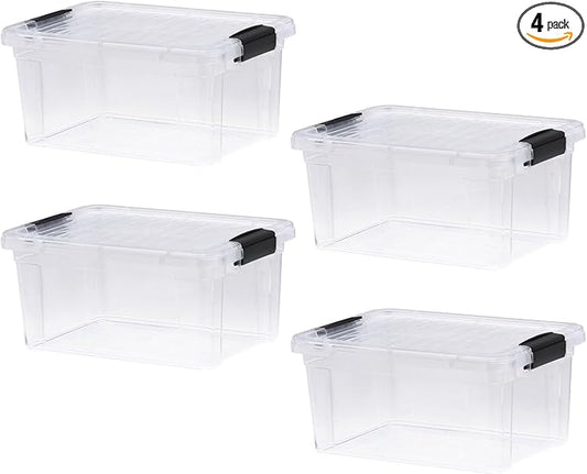 Superio Clear Storage Boxes with Lids, 6.75 Quart Plastic Container Bins for Organizing, Stackable Crates, BPA Free, Non Toxic, Odor Free, Organizers for Home, Office and Dorm, 4 Pack