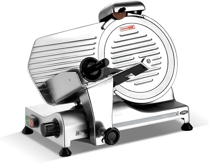 KWS MS-10SL Commercial 320w Electric Meat Slicer 10-Inch Triple Safety Locks + Anodized Aluminum Base with Stainless Steel Blade, Frozen Meat/Cheese/Food Slicer Low Noises Commercial and Home Use