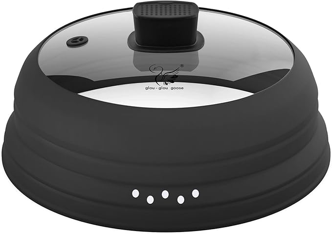 Microwave Splatter Cover Glass Cover Guard Lid with Collapsible Silicone for Food Pot Plate Cover 11.8 inch Black