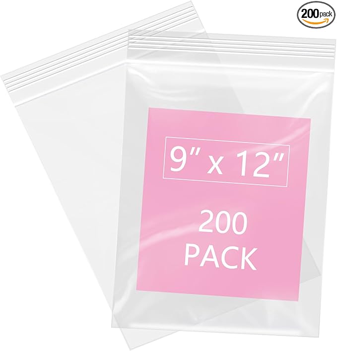 iMailer - 200 Pcs- 9" x 12" Clear Zip Bags - Reclosable Plastic Zip Poly Bags for A4, Letter Sized Documents, Clothing