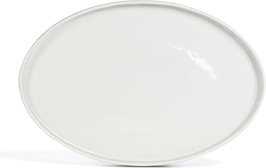 over&back Stackable Stoneware Serving Platter - Elegant 1-Piece Oval Serving Platter to Complete Your Kitchen Set - Perfect for Appetizers, Desserts, and More - 16" L x 11" W - Glossy White