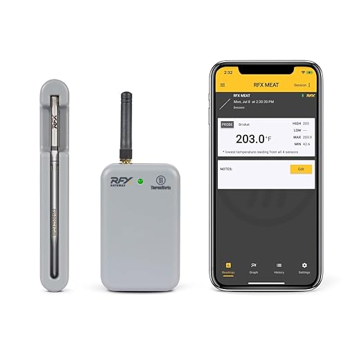 RFX | Smart Wireless Meat Thermometer | Wi-Fi & Radio Frequency | Stronger Signal Than Bluetooth | Meat Probe for Use in Smoker, Grill, BBQ, Oven - 1-Probe Kit
