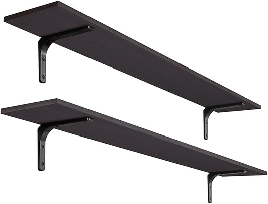 DINZI LVJ Long Wall Shelves, 55.1Inch Floating Shelves Wall Mounted, Extra Large Floating Storage Ledges with Sturdy Metal Brackets, Set of 2, for Living Room, Bathroom, Entryway, Kitchen, Espresso