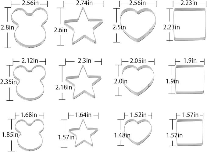 Metal Cookie Cutters Set - Square, Heart, Star - 12Pieces Cookie Cutters - Fruit Cutter, Polymer Clay Cutters Cookie Cutter Set for Kitchen Baking