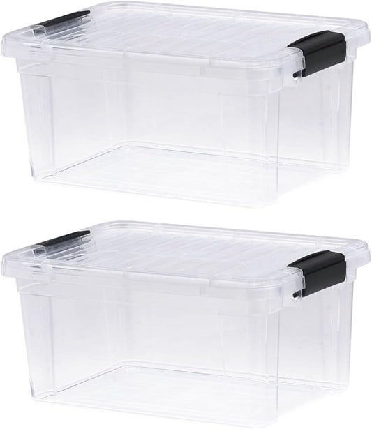 Superio Storage Bins with Lids- 2 Pack, 6.6 Qt Clear Boxes for Organizing, Stackable Plastic Containers- BPA Free, Non-Toxic, Odor Free, Organizer for Home, Office, Dorm