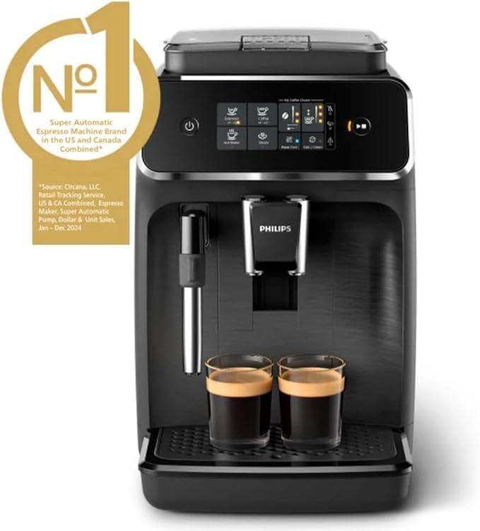 Philips 2200 Series Fully Automatic Espresso Machine, Classic Milk Frother, 2 Coffee Varieties, Intuitive Touch Display, 100% Ceramic Grinder, AquaClean Filter, Aroma Seal, Black (EP2220/14)