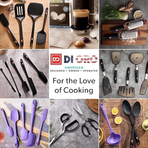 DI ORO Silicone Spoons for Cooking - Large Kitchen Spoons for Mixing, Serving & Stirring - 600°F Heat-Resistant Non Stick Utensils – Big Solid & Slotted Basting Spoon - Dishwasher Safe (2pc, Lavender)