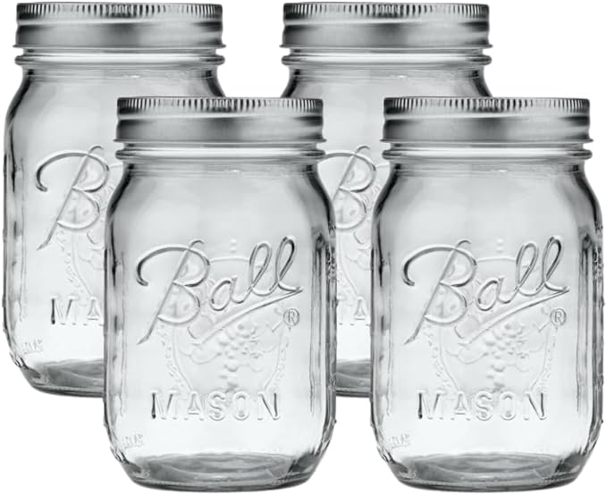 Ball Regular Mouth Glass Mason Jars with Lids and Bands, Used for Canning (Pint, 16 Ounce (Pack of 4))