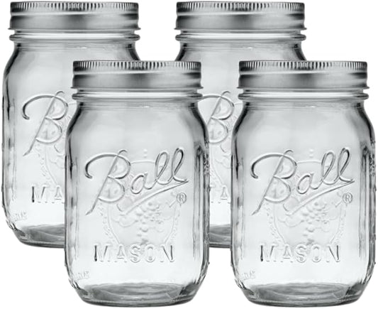 Ball Regular Mouth Glass Mason Jars with Lids and Bands, Used for Canning (Pint, 16 Ounce (Pack of 4))