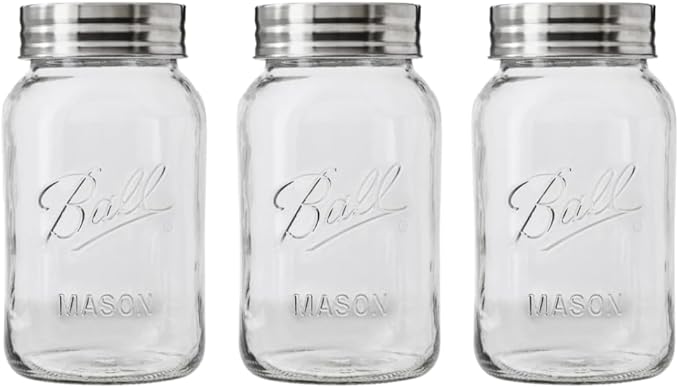 Ball Regular Mouth Glass Mason Jars with Lids and Bands, Used for Canning, Pickling, Juice, Jam, Jelly, Quart Size 32 Ounce (Pack of 3)