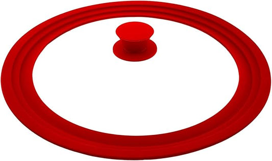 Universal Lid for Pot,Pan,Skillet Fits 11”,12”, 12.5”Cookware Silicon lid Dishwasher Safe, Replacement Lid Vented Tempered Glass with Heat Resistant Silicone Rim By HR Huare Technology, Red,1 Pack