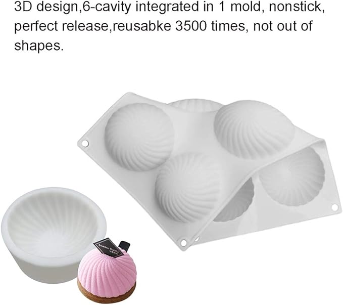OCPO Kitchen Swirl Silicone Mold for Baking Mousse Cake, Pastry, Chocolate, Dessert, Pudding, Jelly, Cake Decorating Mold, 3D Swirl Shape (6-Cavity)