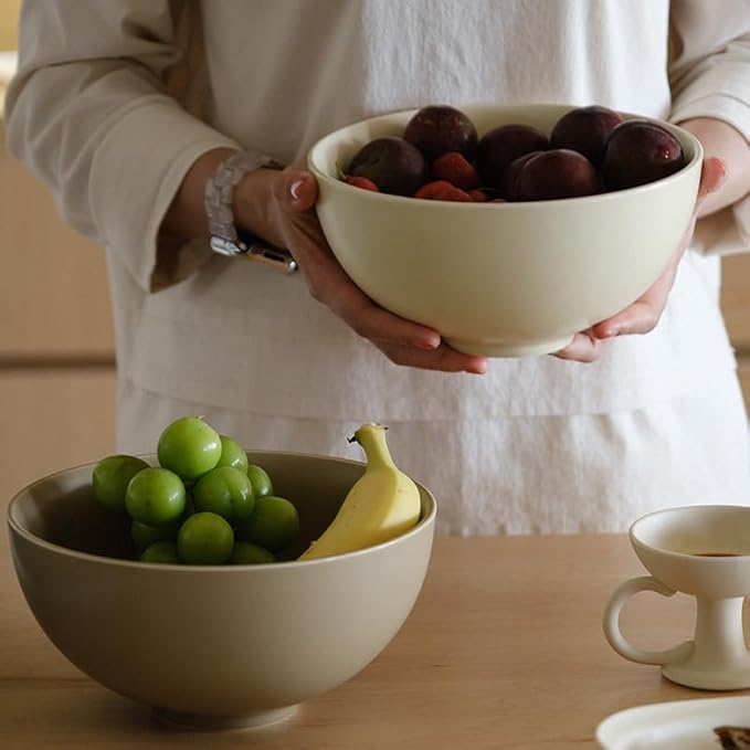 WENSHUO Serving Bowls, Modern Farmhouse Salad Bowls, Ceramic Fruit Bowls, 7.5" Set of 2 (Matte Crème)
