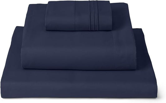 Mellanni Twin Sheets Set - 3 PC Iconic Collection Bedding - Hotel Luxury, Extra Soft, Cooling Bed Sheets - Wrinkle, Fade, Stain Resistant (Twin, Navy Blue)