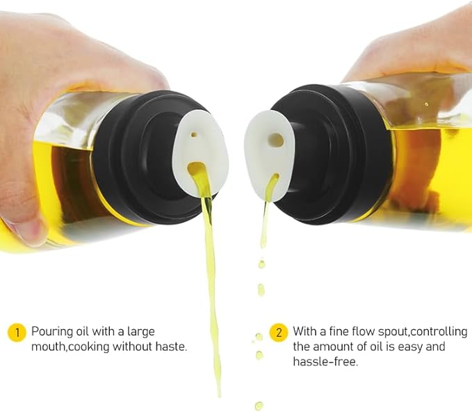 Glass Olive Oil and Vinegar Dispenser Bottles Set for Kitchen Cooking with Silicone Dual Pouring Spout, Soy Sauce Dispenser with Dust-proof Lid - Set of 2 (White, 5.4 oz)