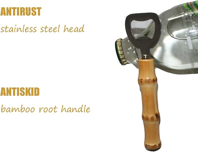 2PCS Bamboo Bottle Openers,Beer Bamboo Bottle Openers,Soft Drinks-Handcraft Handle（yellow）