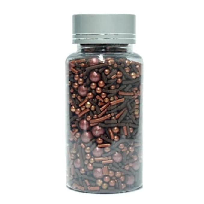 Confect Chocolate Sprinkle Mix with Bronze Pearls | Fusion Decorative Cake Topping for Cupcakes, Cookies & Desserts – Edible Confetti Sprinkle Decoration | Vegan, Gluten-Free, Nut-Free, Soy-Free, Dairy-Free, Palm Oil-Free- 4.2 Oz