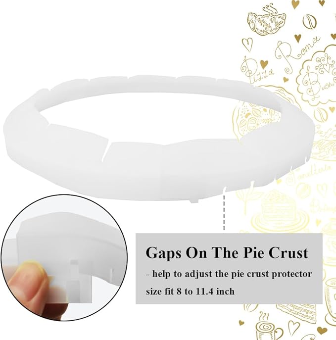 Adjustable Pie Crust Shields, Silicone Baking Protectors, Cover Ring Tools Fits 8-11.4 Inch Pies, Baking Pie Pizza Crust Shield Protector Cover for Edges ﻿ (Transparent)