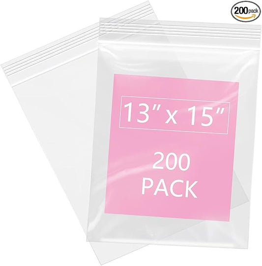 iMailer - 200 Pcs- 13" x 15" Zip Bags- 2 Gallon Zip Bags- Clear Resealable Zip Poly Bag 2 Mil for Clothing, T-Shirts, Pants, Storage