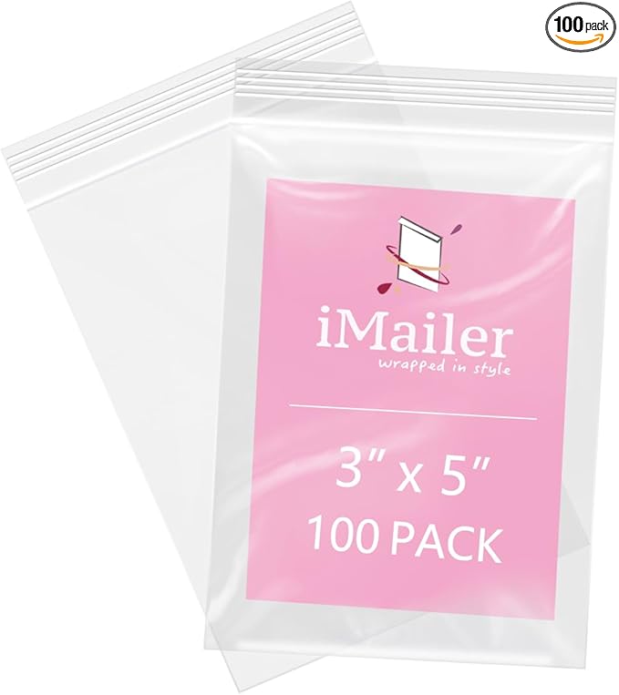 iMailer - 100 Pcs- 3" x 5" Clear Small Zip Bag - Reclosable Zip Plastic Poly Bags 2 Mil with Resealable Lock Seal Zipper for Photo, Jewelry, Bakery, Treats, Party Favors