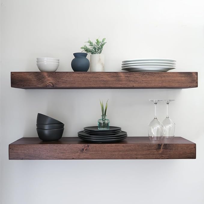 Modern Floating Shelves 3 Inches Thick for Wall, Wide Shelves for Kitchen, Living Room, Bedroom, and Bathroom, Natural Pine Wood, Rustic Wooden Shelf, (Set of 2) (Provincial, 60Lx3Hx8D)