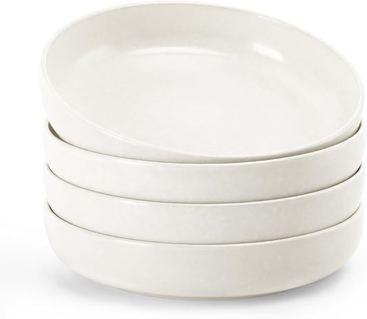 famiware Milkyway Pasta Bowls Set of 4, 8.5" Large Salad Bowls, Double Reactive Glaze, Sturdy & Stackable, Ideal for Housewarming, Festivals, Matte White