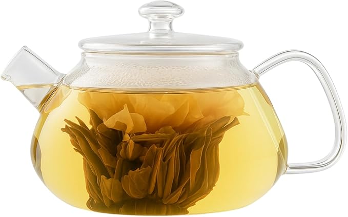 Viva Nicola All Borosilicate Glass Teapot with Tea Included, Lid, with Removable Infuser for Loose Leaf Tea - No Metal Or Plastic for The Perfect Brew, 25oz Tea Maker, Stove Top Safe, No Drip Spout