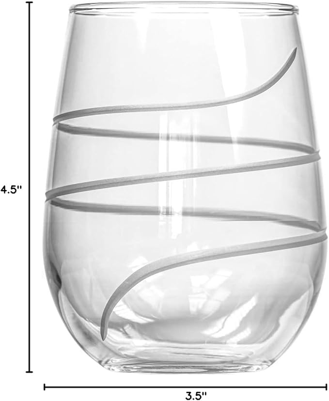 Rolf Glass Twist Stemless Wine Tumbler 17 ounce | Proudly Made in the USA | Stemless Wine Glasses | Lead-Free Glass | Etched Tumbler Glasses (Set of 4)