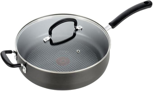 T-fal Ultimate Hard Anodized Non Stick Jumbo Cooker With Lid & Helper Handle 5 Quart, Oven Broiler Safe 400F, Lid Safe 350F, Cookware, Deep Frying Pan, Skillet, Pots and Pans, Dishwasher Safe, Grey