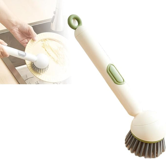 Adjustable Cleaning Brush with Liquid Dispenser, 2025 New Kitchen Dish Scrubber Brushes with Handle, Upgrade 6-Level Adjustable Dish Scrubber for Kitchen Cleaning Everyday Use (Green)