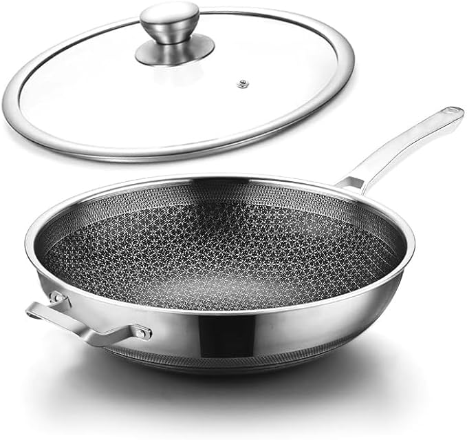 Wok,13 Inch Hybrid Woks & Stir-Fry Pans Nonstick, Large Stainless Steel Wok with Lid,Induction Non Stick Woks,PFOA Free Cookware,Dishwasher And Oven Safe