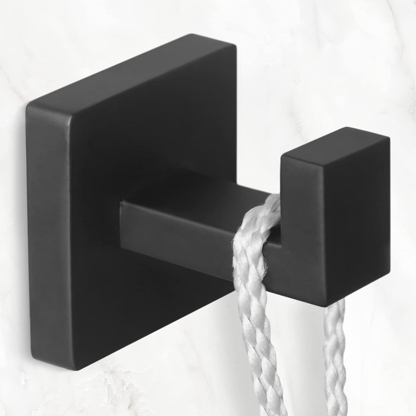 IBosins 8 Pack Towel Hooks Hand Towel Holder for Bathroom Wall Livingroom Bedroom Kitchen Closet Heavy Duty Stainless Steel Hook Hanger for Robe, Bath Towel, Coat (Square Matte Black)