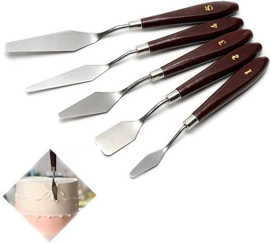 5pcs Stainless Steel Cake Cream Spatula Frosting Baking Pastry Tool Shovel Cake Painting Scraper Decorating Spatula Mixing Set Icing Oil Painting Cream Toner Tool for Fondant Chocolate