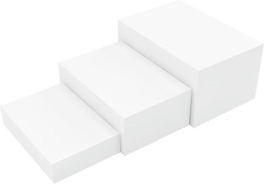 3 Pack White Buffet Food Risers, Step 12” 11”10” Size Acrylic Cube Box Display for Dessert Table Display Set Food Drink Collectibles Jewelry Figures, Display Stands for Retail Vendor Events,5 Side, Rectangle