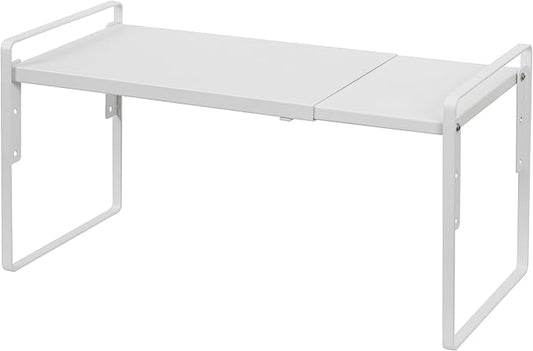 Nxconsu Cabinet Shelf Expandable Height Adjustable Organizer Riser for Kitchen Cabinet Pantry Cupboard Under Sink Countertop Organization Storage Space Saver Stackable Heavy Duty Metal White