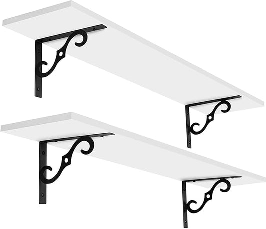 DINZI LVJ Long Wall Shelves, 31.5 Inch Large Floating Shelves Set of 2, Wide Display Shelf Wall Mounted with Brackets, Easy Hanging for Living Room, Toilet, Office, Bedroom, White