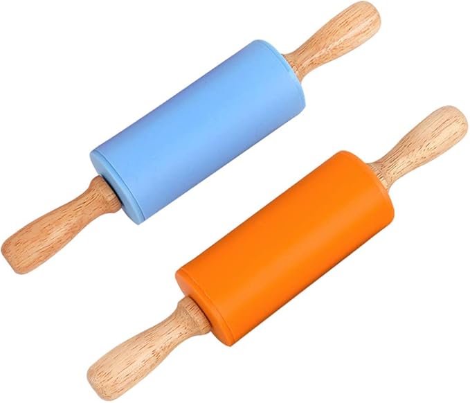 Koogel 9 Inch Mini Rolling Pin, 2 PCS Wooden Handle Rolling Pin for Kids Dough Rollers for Baking Supplies Home Kitchen