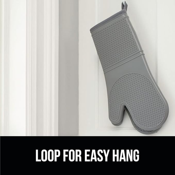 GORILLA GRIP BPA-Free Soft Silicone Oven Mitts, Heat Resistant and Waterproof Cooking Gloves, Thick Cotton Lining, Flexible Gripping for Baking Grilling, Kitchen Potholders Set of 2, 12.5x8.3, Gray