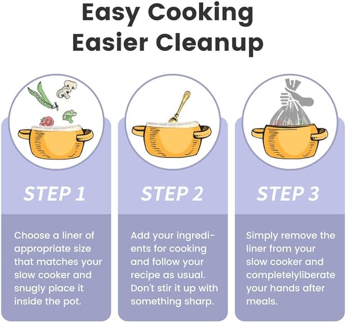 KOOC Slow Cooker Liners 8"x11" 30 Count Mini Size Disposable Pot Liners Cooking Bags Fit 0.65 qt to 1.25 qt Pot BPA Free Fresh Locking Seal Design