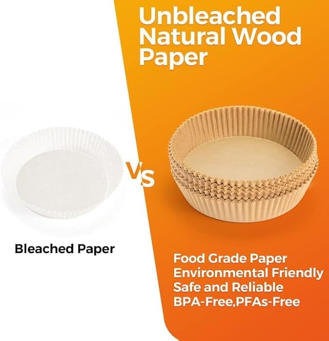 100Pcs Air Fryer Paper Liners Disposable, 8 Inch Max Xl Large Cooker Air Fryer Disposable Paper Liners, Oil Proof Parchment Sheets Round Basket Bowl Liner for Baking