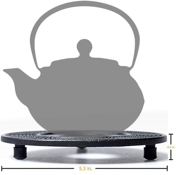 suyika Cast Iron Mat with Rubber Pegs/Feet for Japanese Tea Kettle Cast Iron Teapot Black Trivet 5.3in