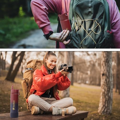 Lexlion 22 Oz Triple Walled Insulated Stainless Steel Fruit Infuser Water Bottle, 3 Lids, Silicone Sleeve, Leakproof, Dishwasher Safe