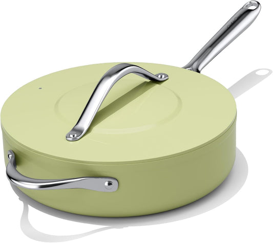 Nonstick Ceramic Sauté Pan with Lid (4.5 qt, 11"), Deep Frying Pan for All Cooktops - Non Toxic, PTFE/PFAS Free, Dishwasher & Oven Safe up to 500°F - with Stay Cool Handle - Avocado Green