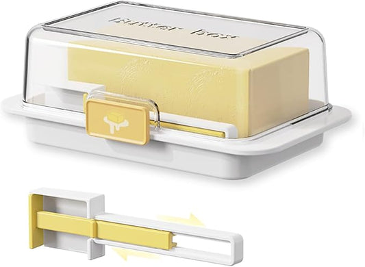 Butter Dish with Precision Spoon, Countertop and Refrigerator, Keep Butter Fresh, Easy Scoop, Plastic Butter Keeper Tray Box for East/West Coast Butter (White, Large)