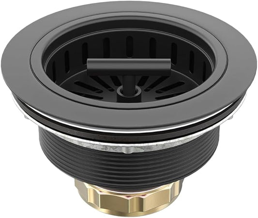 KONE Black Kitchen Sink Drain Matte Black Sink Strainer 3-1/2 Inch Drain Assembly Kit Replacement for Universal 3.5 Inch Kitchen Sink, All Stainless Steel Body with Strainer Basket and Drain Stopper
